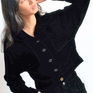 Rare Vtg 1970s Alice Blaine black velvet Cropped Blazer Jacket